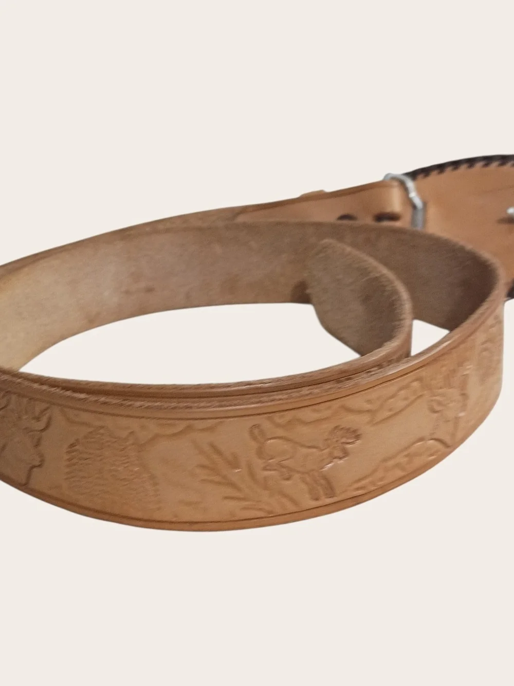 Handcrafted Brown Leather Belt with Elk Buckle - Unbranded